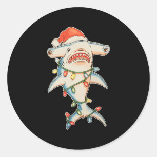 Hammerhead Shark Christmas Santa Hat Xmas Holiday Classic Round Sticker