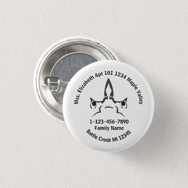 Hammerhead Shark Lost Family Home Address  3 Cm Round Badge (Front & Back)