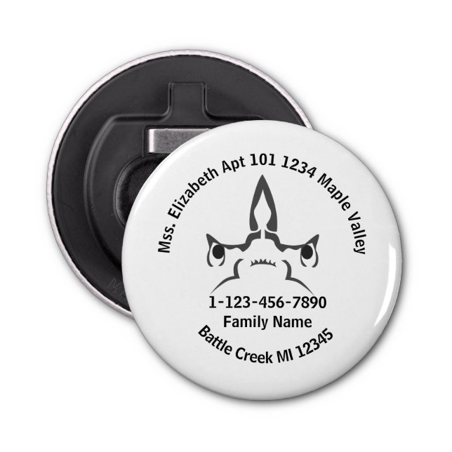 Hammerhead Shark Lost Family Home Address Bottle Opener (Front)