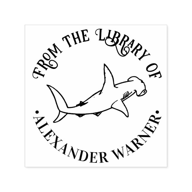 Hammerhead Shark Ocean Theme Round Library Book Self-inking Stamp (Design)