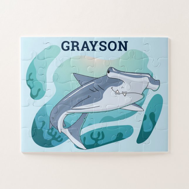Hammerhead Shark Personalised Kids Jigsaw Puzzle (Horizontal)