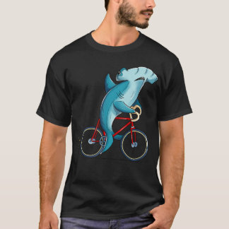 Hammerhead Shark Riding Bicycle Cute Biker gifts T-Shirt