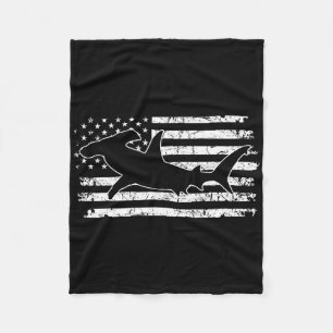 Hammerhead Shark Us Flag Independence Day Fleece Blanket