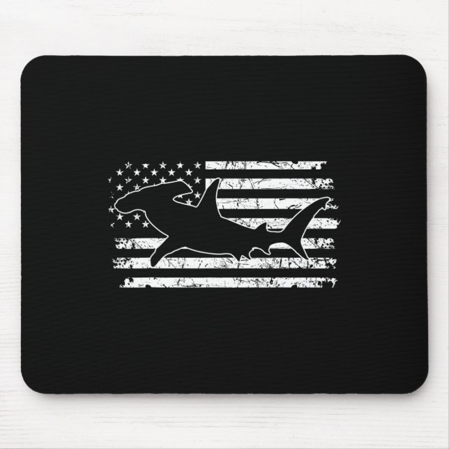 Hammerhead Shark Us Flag Independence Day  Mouse Pad (Front)