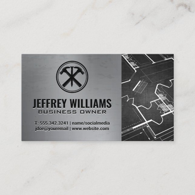 Hammers and Nail Logo | Blueprints Business Card (Front)