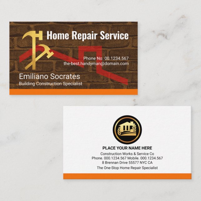 Hammers On Brick Wall Building Business Card (Front/Back)