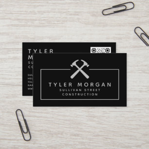 Hammers Silver Black QR Code Construction Business Card