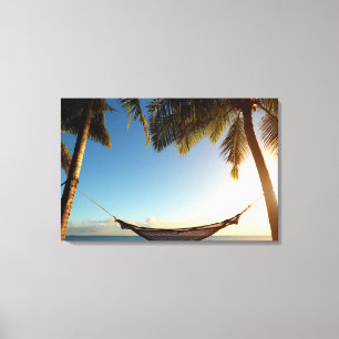 Hammock Between Palm Trees on Tropical Beach Canvas Print