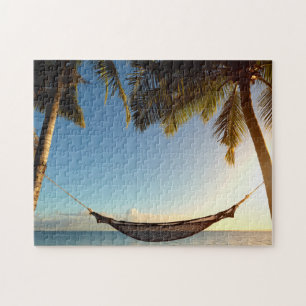Hammock Between Palm Trees on Tropical Beach Jigsaw Puzzle