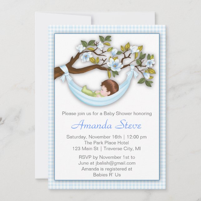 Hammock Boy Baby Shower Invitation - Brunette (Front)