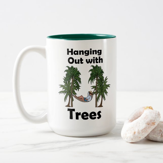 Hammock Camping Hanging Out With Trees Camping Two-Tone Coffee Mug (With Donut)