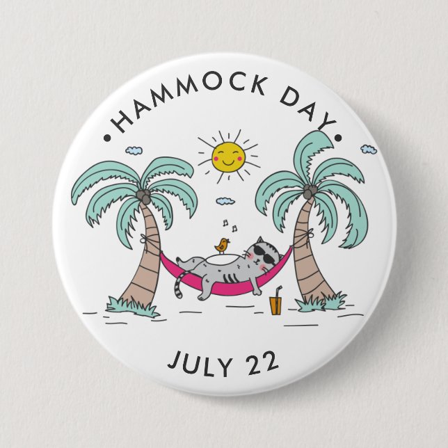 Hammock Day with cat in hammock 7.5 Cm Round Badge (Front)