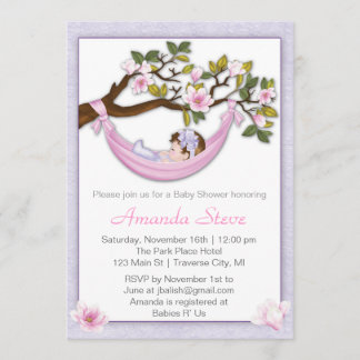 Hammock Girl Baby Shower Invitation- Brunette Hair Invitation
