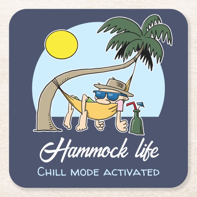 Hammock Life Chill Mode Activated Funny Cartoon Square Paper Coaster (Front)