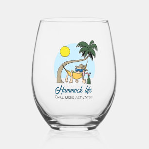 Hammock Life Chill Mode Activated Funny Cartoon Stemless Wine Glass