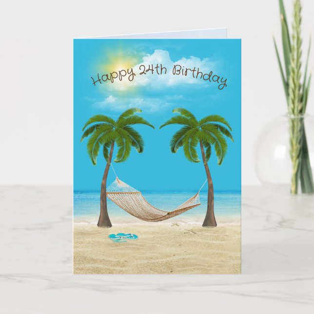Hammock on Beach 24th Birthday  Card (Front)