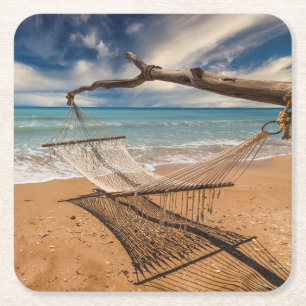 Hammock on the Shore Square Paper Coaster