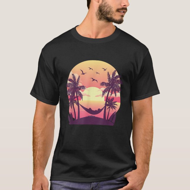 Hammock Summer Vibes Sunset Beach Palms Tropical S T-Shirt (Front)