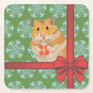 Hammy Christmas Hamster Christmas Square Paper Coaster