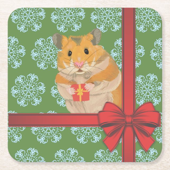 Hammy Christmas Hamster Christmas Square Paper Coaster (Front)
