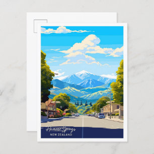 Hamner Springs New Zealand Travel Illustration Postcard