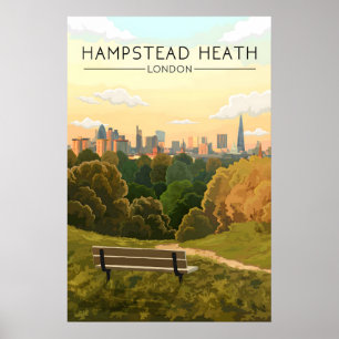 Hampstead Heath London Skyline Travel Poster