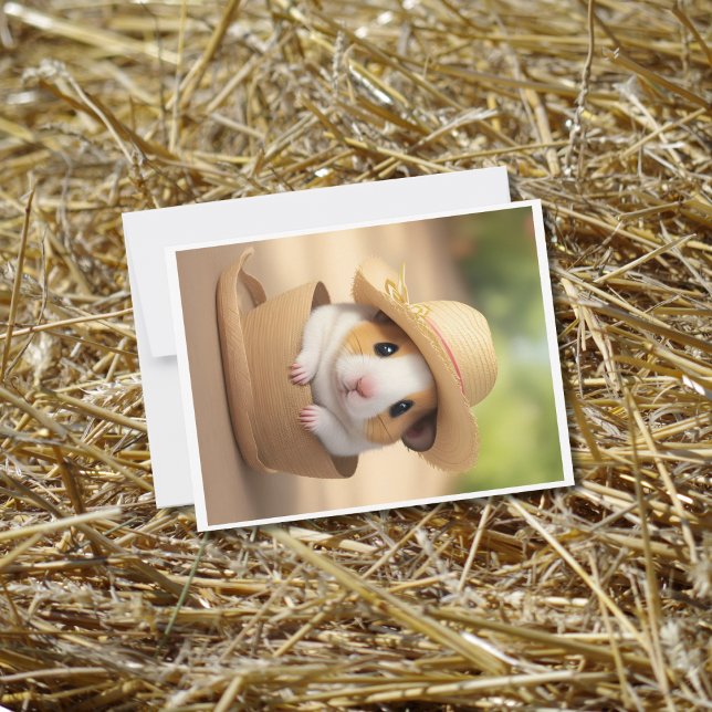 Hampster wearing straw hat inside hat postcard (Creator Uploaded)