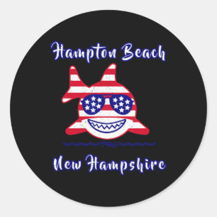 Hampton Beach New Hampshire Patriotic Usa Flag Whi Classic Round Sticker