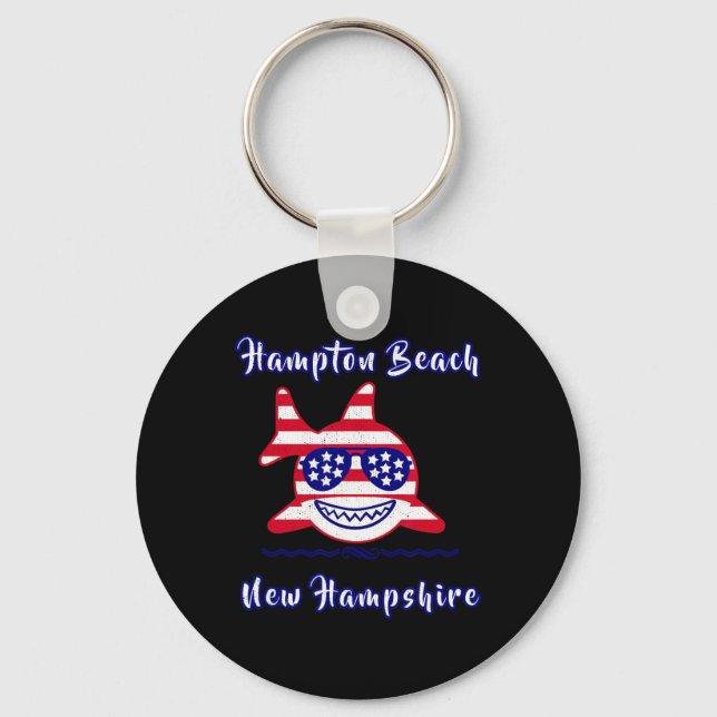 Hampton Beach New Hampshire Patriotic Usa Flag Whi Key Ring (Front)