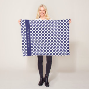 Hamptons Blue White Stylish Geometric Patterned Fleece Blanket