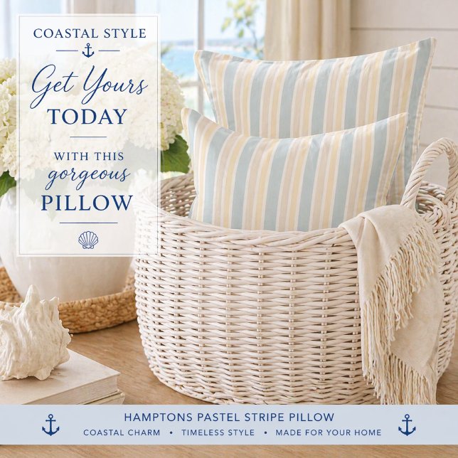 Hamptons Coastal Stripe Kitchen Towel Cushion (Style your home with this coastal stripe pillow—perfect for relaxed, elegant Hamptons living)