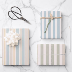 Hamptons Duck Egg Blue & Sage Stripes Wrapping Paper Sheet