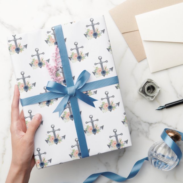 Hamptons Inspired Floral Anchors Wrapping Paper (Gifting)