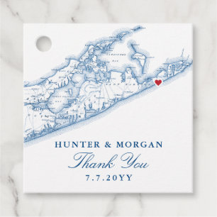 Hamptons Montauk Map Navy Blue Wedding Favour Tags