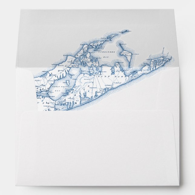 Hamptons North Fork Navy Blue Map Wedding Envelope (Back (Bottom))