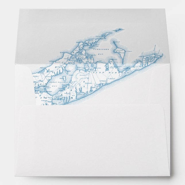 Hamptons North Fork Oyster Blue Map Wedding Envelope (Back (Bottom))