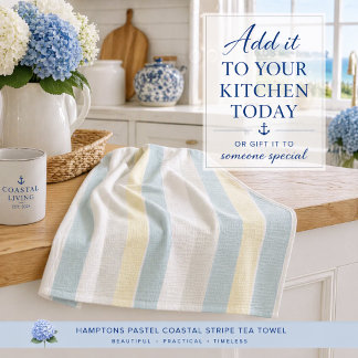 Hamptons Pastel Coastal Stripe Boutique Tea Towel