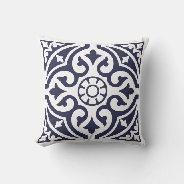 Hamptons Style Blue and White Moroccan Tile Cushion (Front)