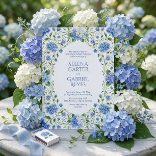 Hamptons Style Blue Hydrangea Watercolor Wedding Invitation
