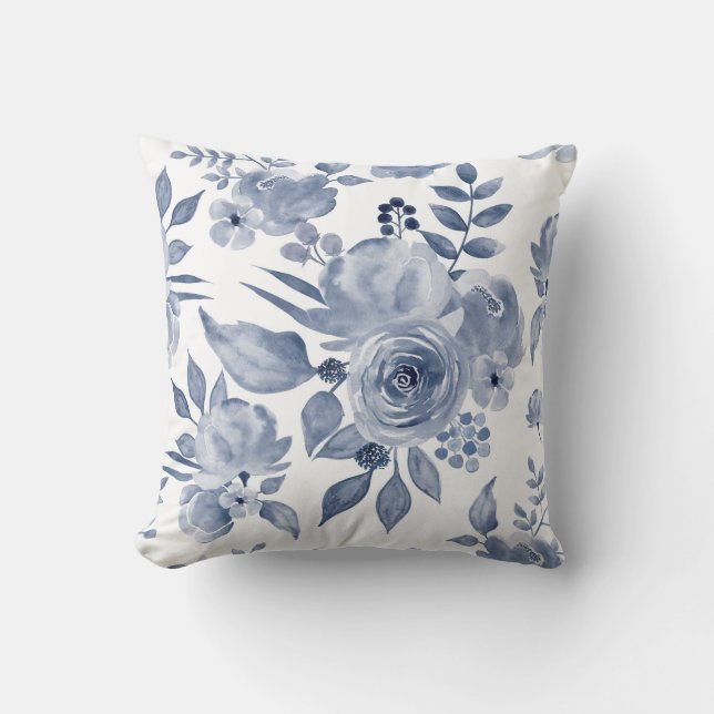 Hamptons Style Floral Cushion Navy Blue (Front)