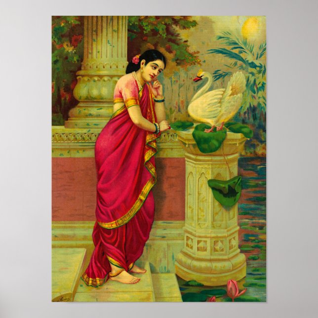 Hamsa and Damayanti by Raja Ravi Varma Poster (Front)