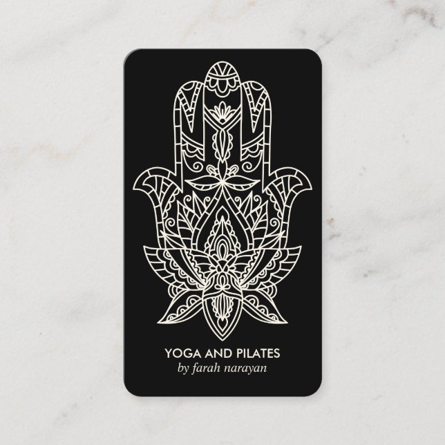 Hamsa | Black Wellness spa massage yoga holistic Business Card (Front)