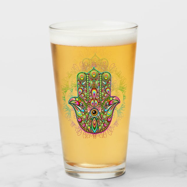 Hamsa Fatma Hand Psychedelic Art Glass (Front Filled)