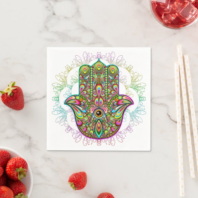 Hamsa Fatma Hand Psychedelic Art Napkin (Insitu)