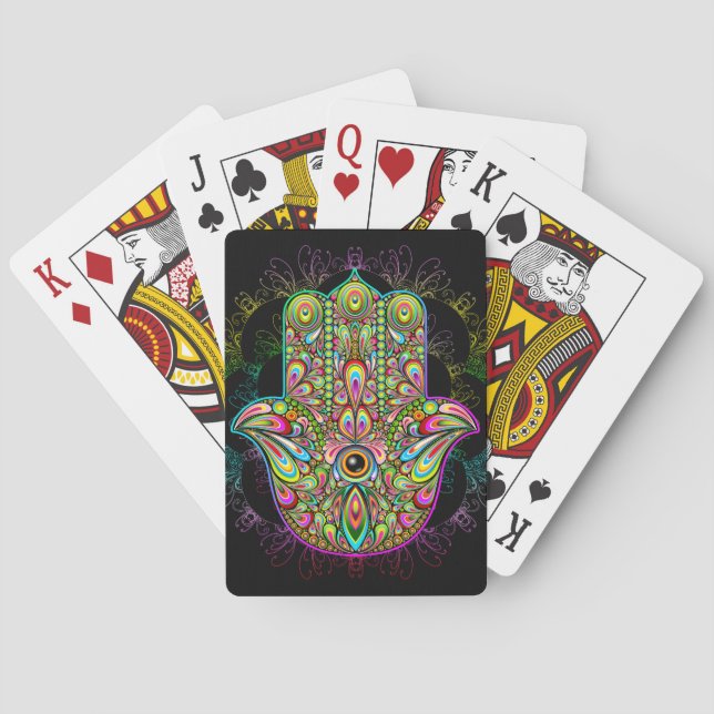 Hamsa Fatma Hand Psychedelic Art Playing Cards (Back)