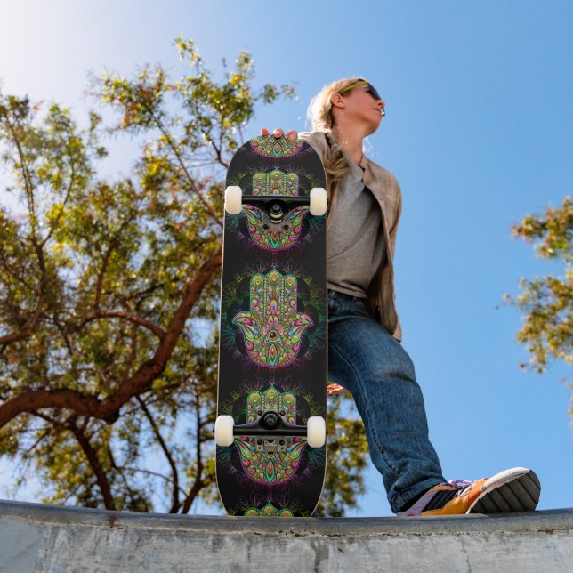 Hamsa Fatma Hand Psychedelic Art Skateboard (Outdoor 1)