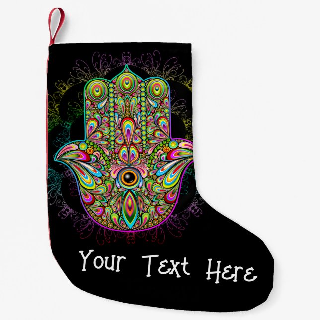 Hamsa Fatma Hand Psychedelic Art Small Christmas Stocking (Front)