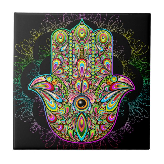 Hamsa Fatma Hand Psychedelic Art Tile (Front)
