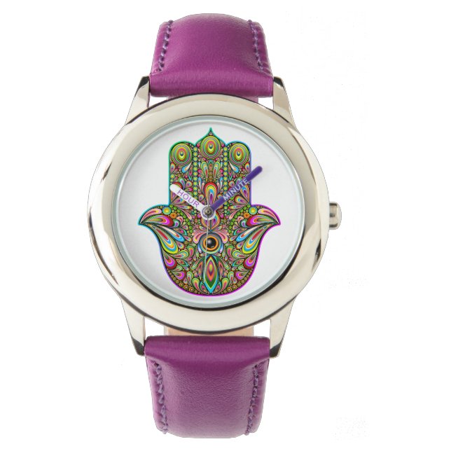 Hamsa Fatma Hand Psychedelic Art Watch (Front)