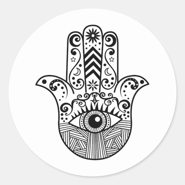 Hamsa Hand Black and White Classic Round Sticker (Front)